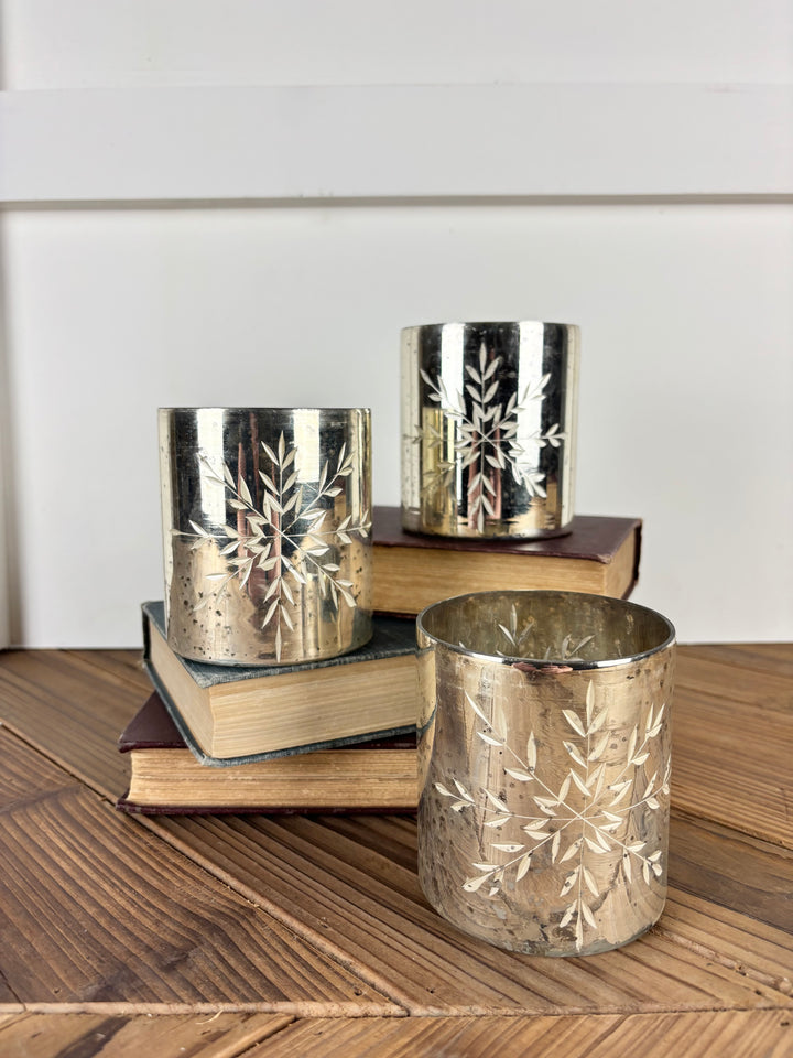 Glass Snowflake Votive Cup - Silver