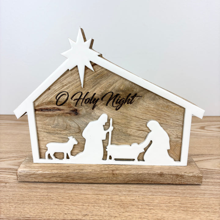 Wood Nativity in Stable