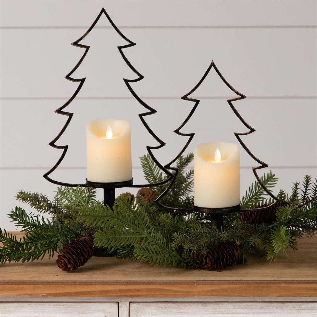 Metal Christmas Tree Silhouette Candle Holders, Set of 2
