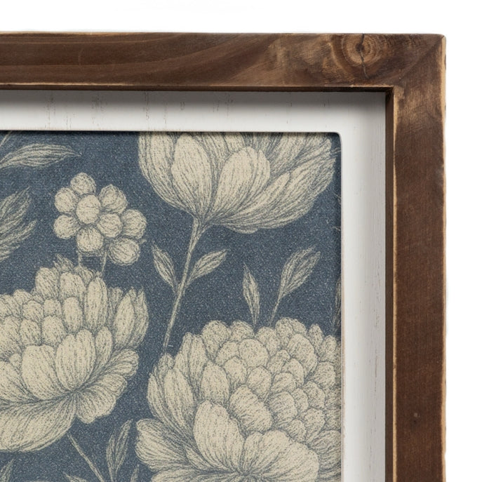 Orange Leaf Motif / Blue Floral Print Reversible Wood Frame Art