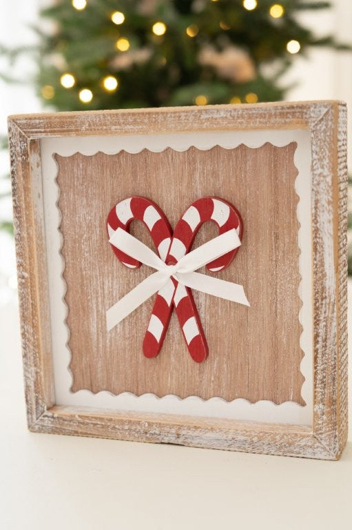 Candy Cane Home Christmas Reversible Wood Framed Art