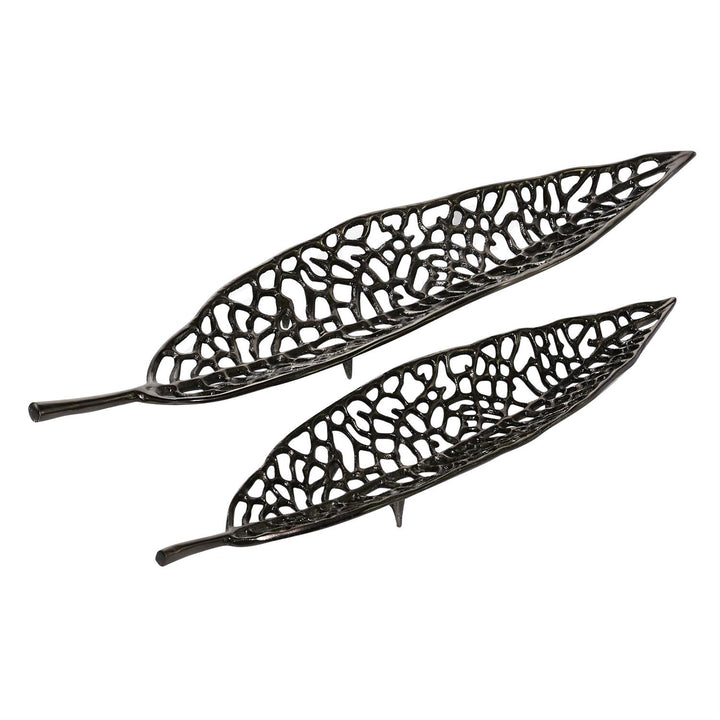 Black Aluminum Metal Leaf Decor Tray - Two Sizes Available