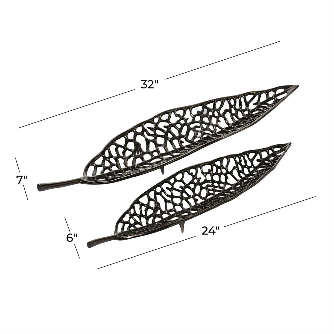 Black Aluminum Metal Leaf Decor Tray - Two Sizes Available