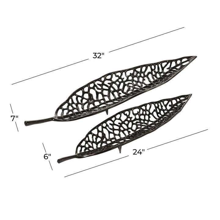 Black Aluminum Metal Leaf Decor Tray - Two Sizes Available
