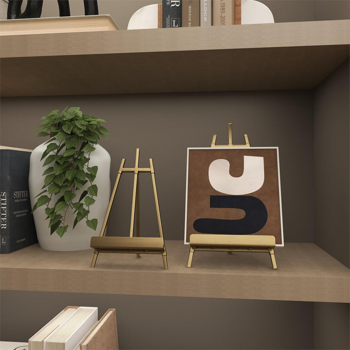 Gold Metal Triangle Display Easel with Foldable Stand, 2 sizes