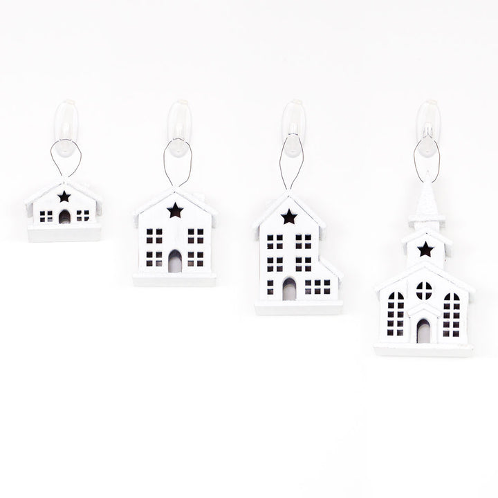 White Village Ornaments, Set of 4
