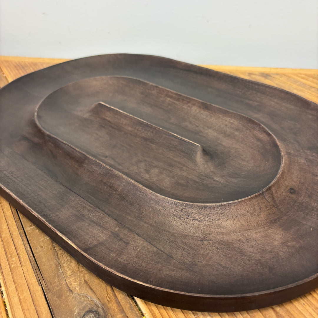 Oval Mango Wood Serving Dish with 2 Sections