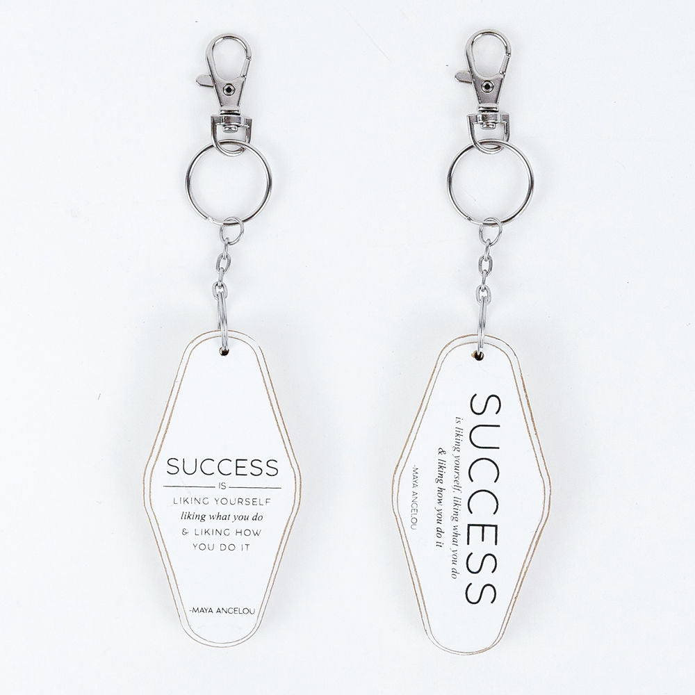 Inspiring Messages Reversible Wood Keychain - Success is liking yourself