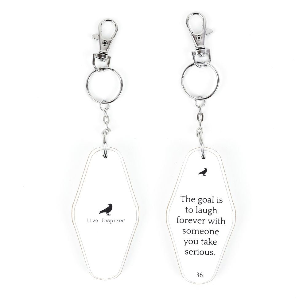 Inspiring Messages Wood Keychain - The goal is to laugh forever