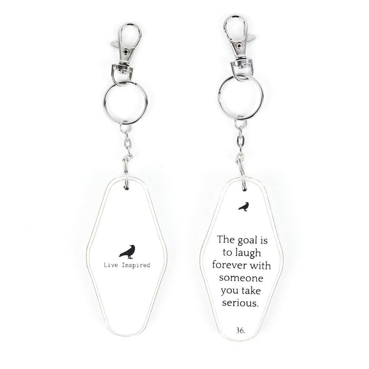 Inspiring Messages Wood Keychain - The goal is to laugh forever