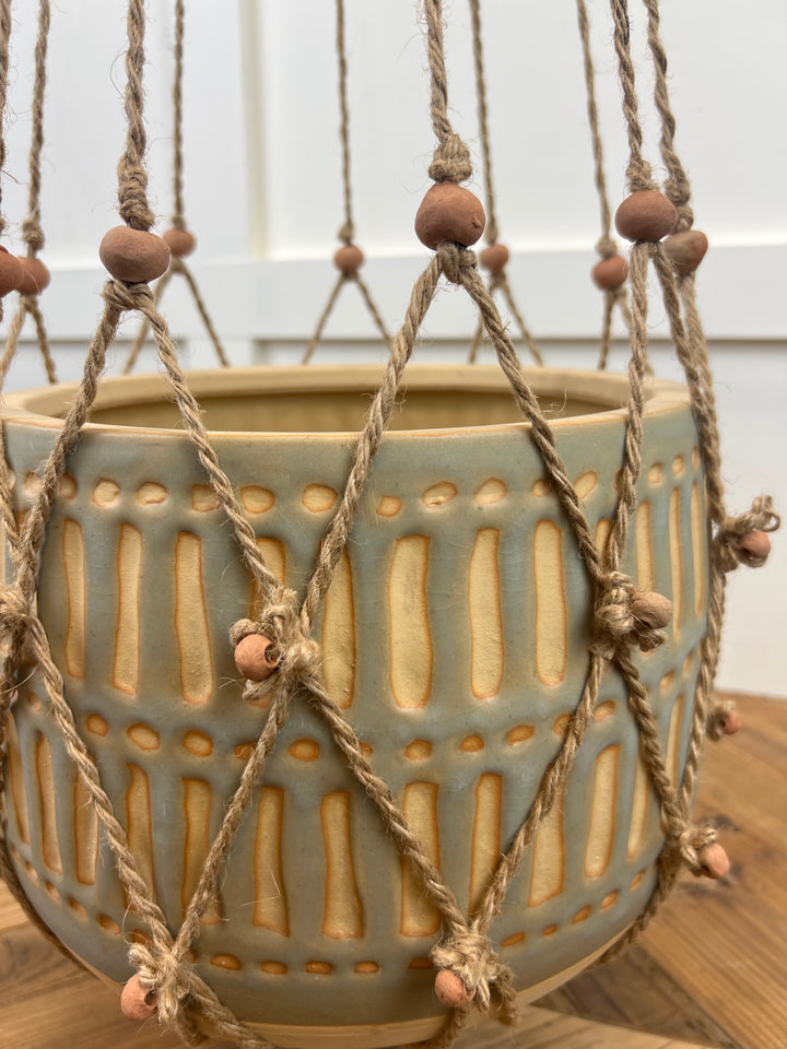 Jute and terracotta beaded plant hanger