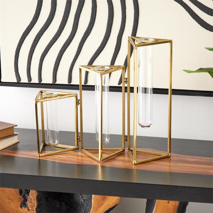 Gold Stainless Steel Metal Foldable Test Tube Vase