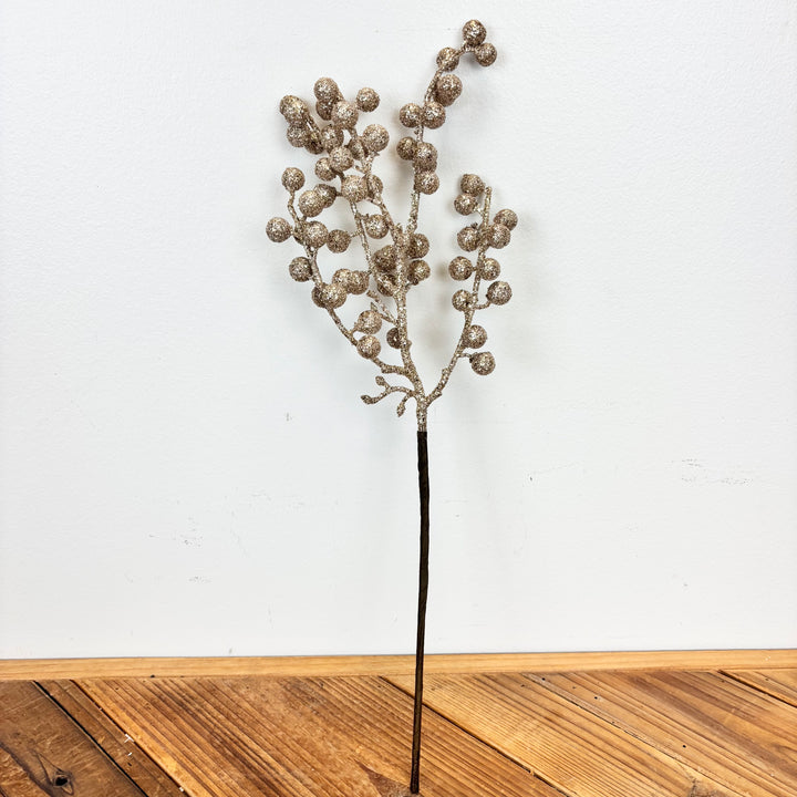 Glittered Berry Stem - Champagne