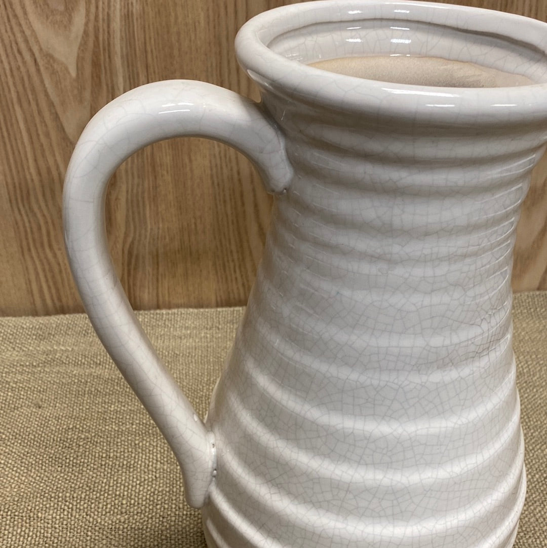 White Crazed Pottery Pitcher