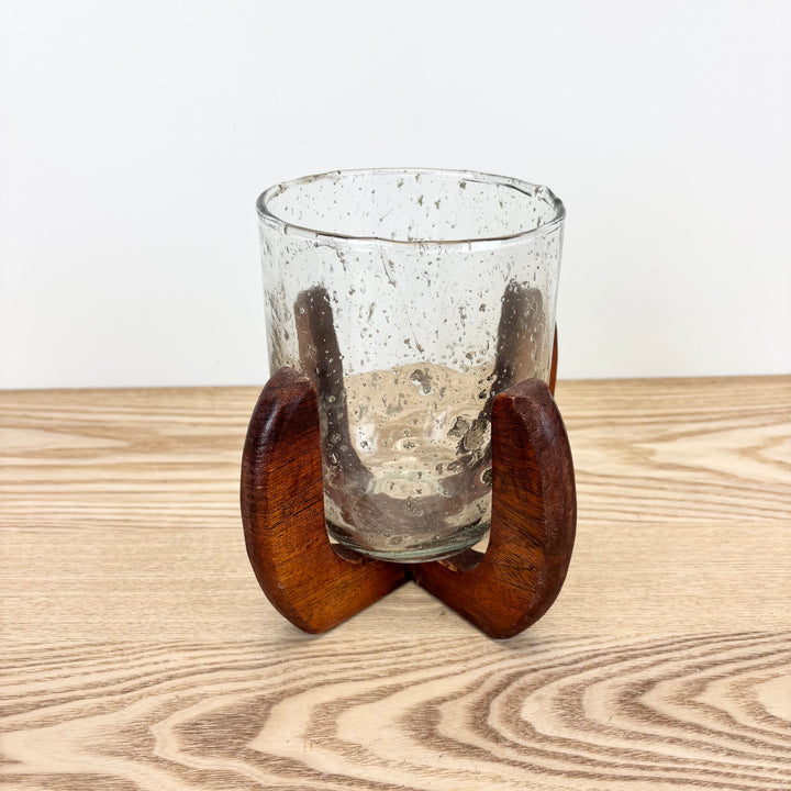Wood and Bubble Glass Candleholders
