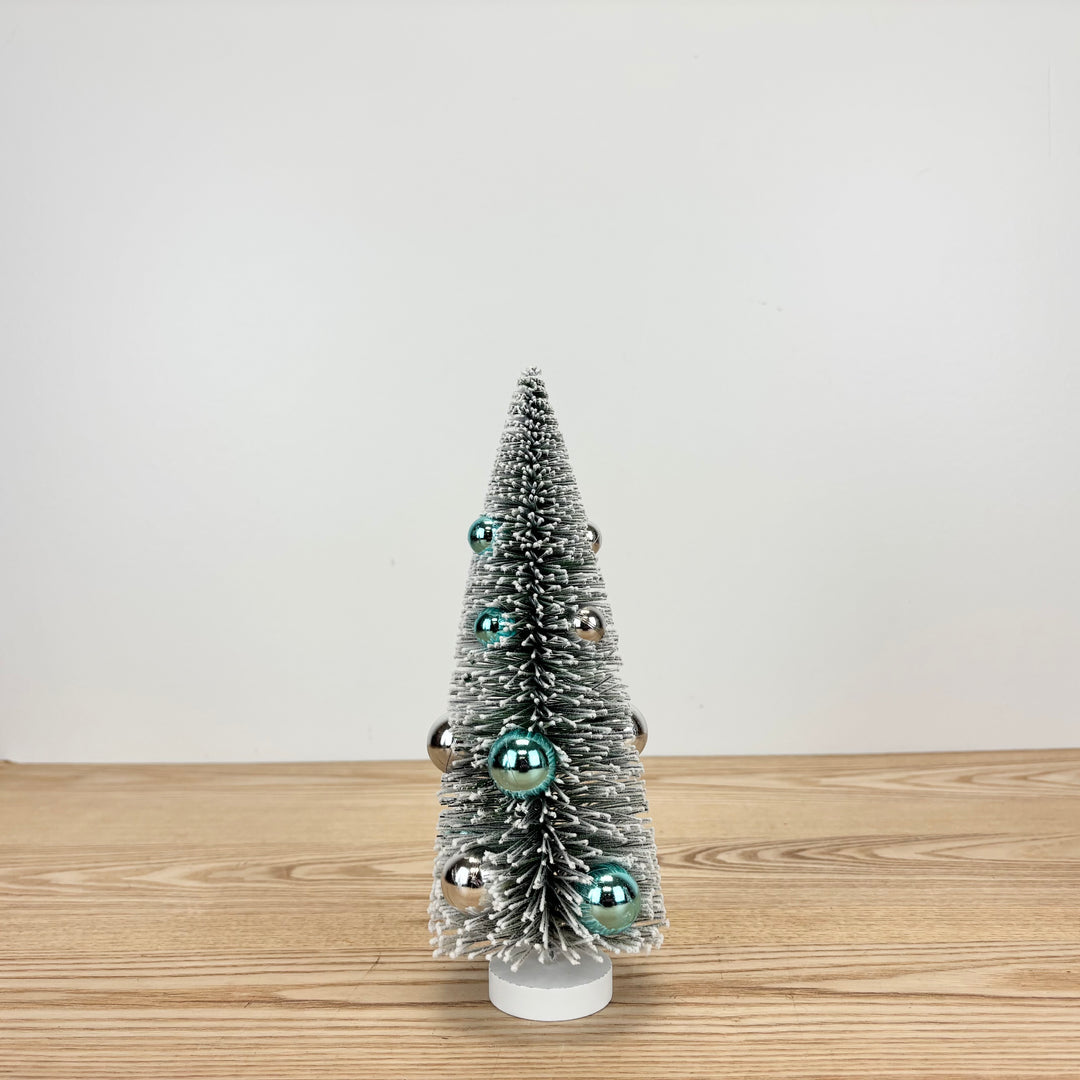 Silver Holiday Bottle Brush Trees with Baubles - 3 Sizes