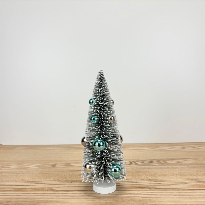 Silver Holiday Bottle Brush Trees with Baubles - 3 Sizes
