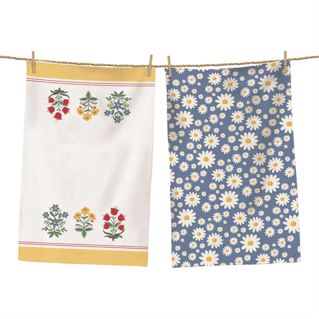 Tea Towels - Block Pattern Floral, Set of 2