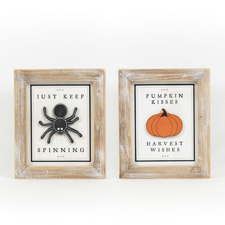 Just Keep Spinning / Pumpkin Kisses Reversible Wood Sign
