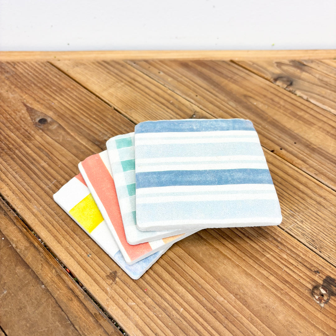 Check & Stripe Coasters - Set of 4
