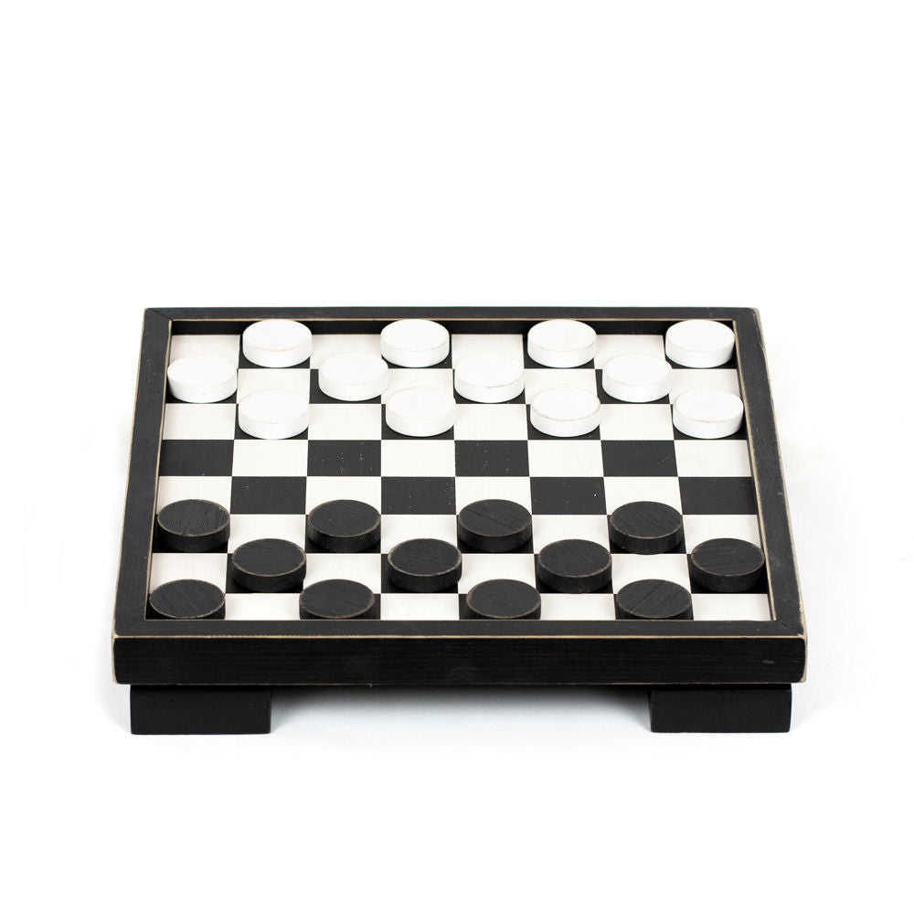 Wood Checkers Game Box - Black & White