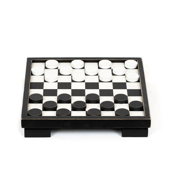 Wood Checkers Game Box - Black & White