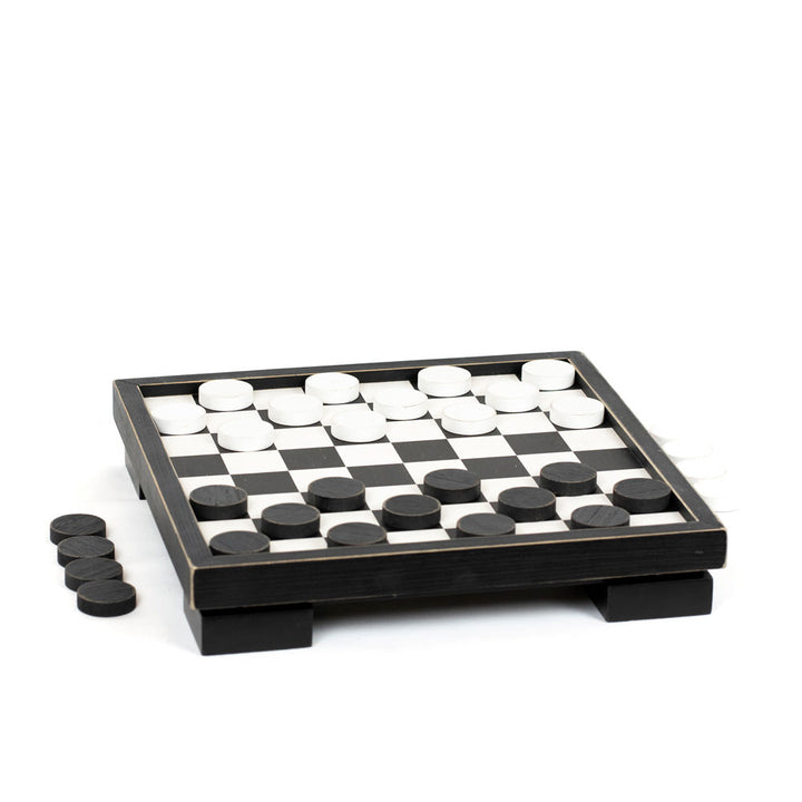 Wood Checkers Game Box - Black & White