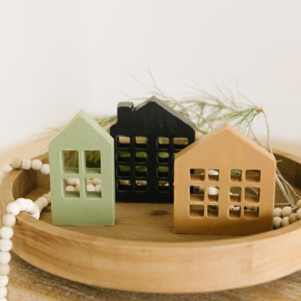 Wood Cut-Out Houses - Set of 3