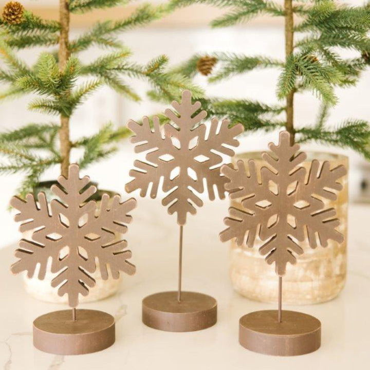 Brown Wooden Snowflake Set