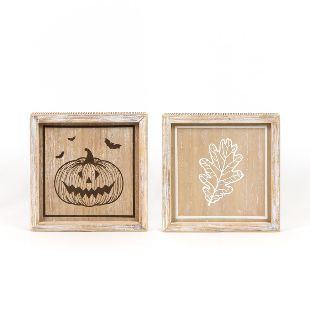 Jack O Lantern / Leaf Reversible Wood Sign