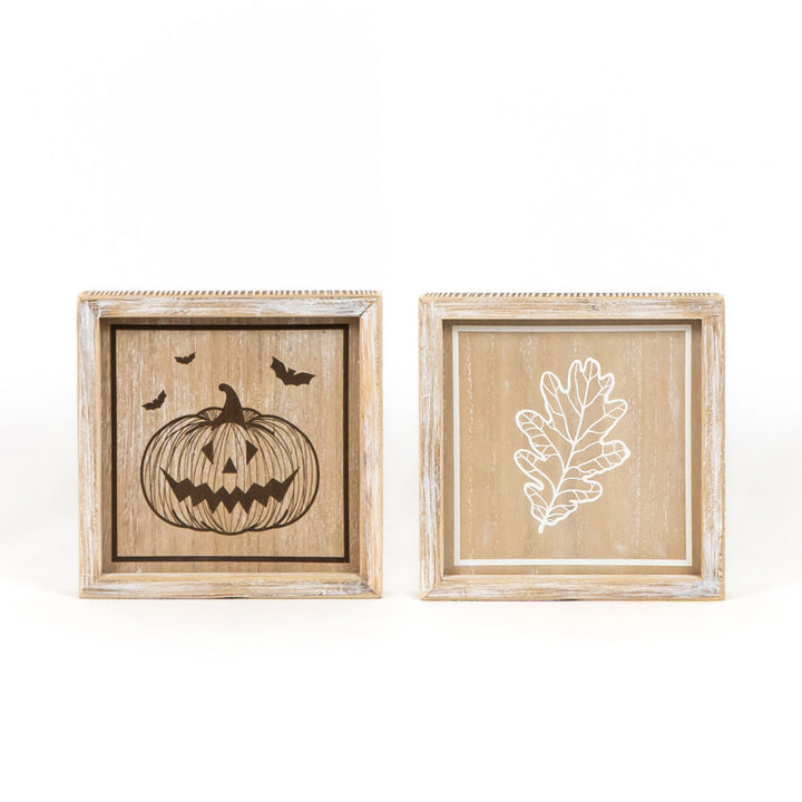 Jack O Lantern / Leaf Reversible Wood Sign