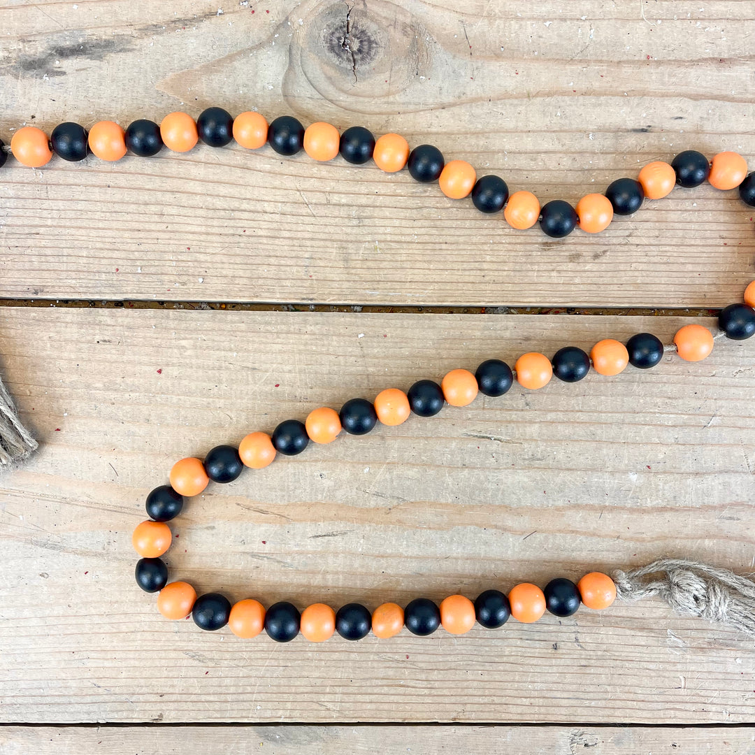 Black and Orange Bead Garland with Tassels