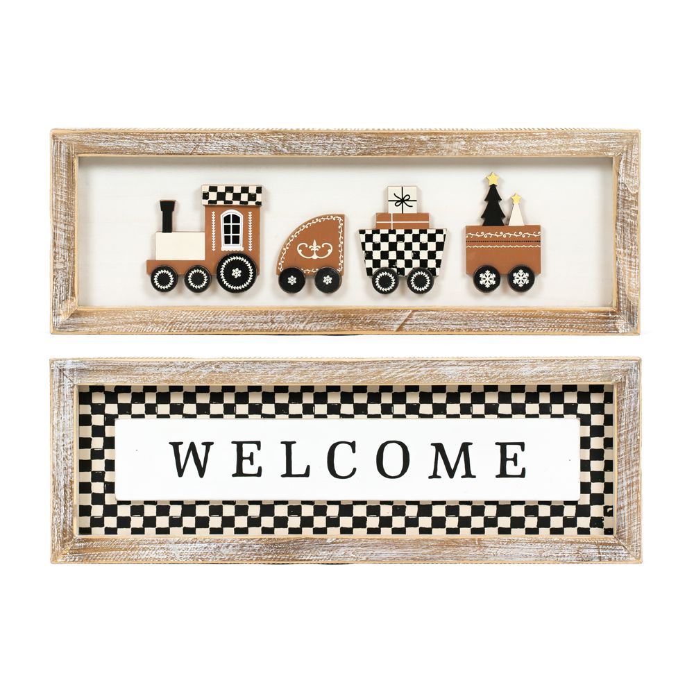 Train/Welcome Reversible Wood Framed Sign