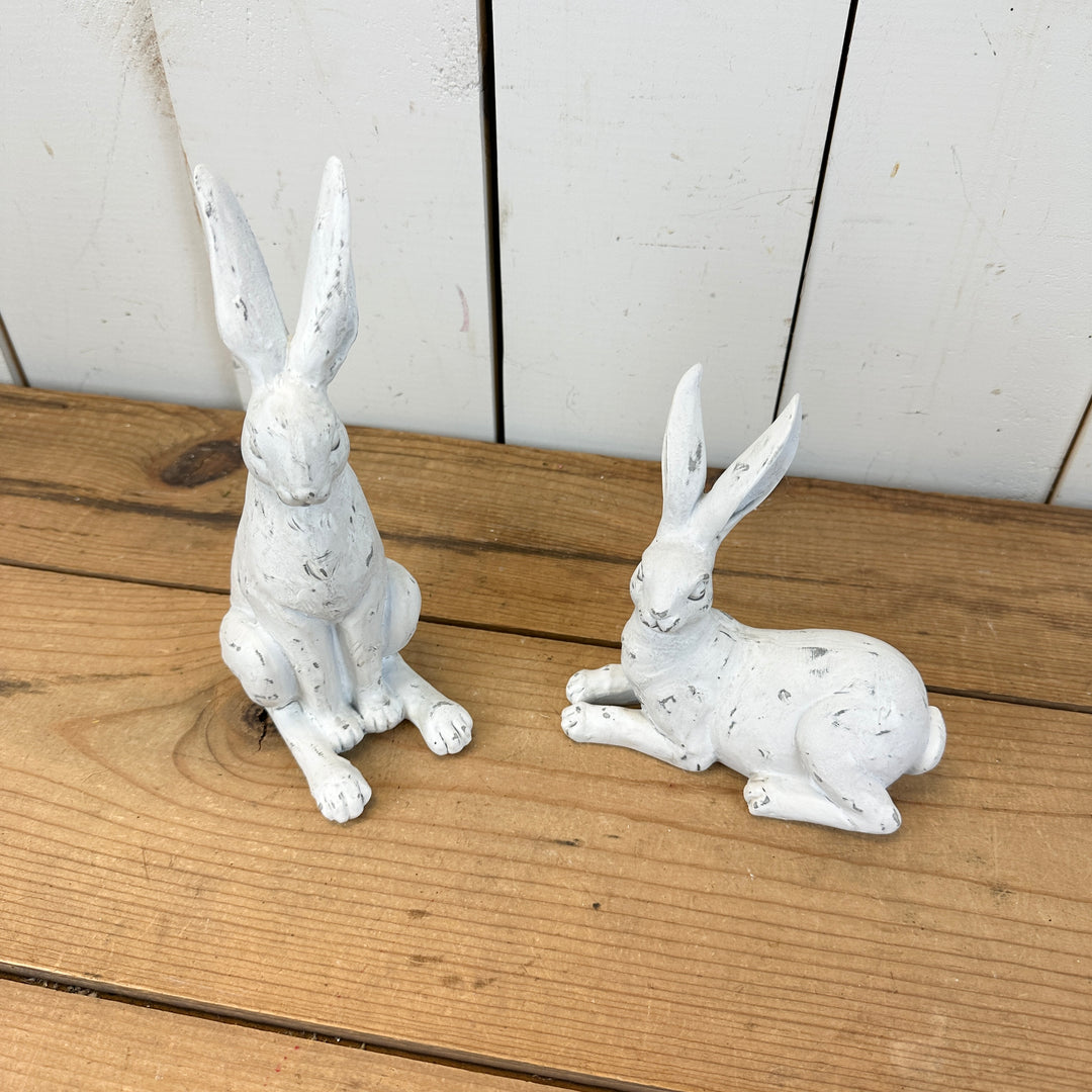 Distressed White Bunnies Set of 2
