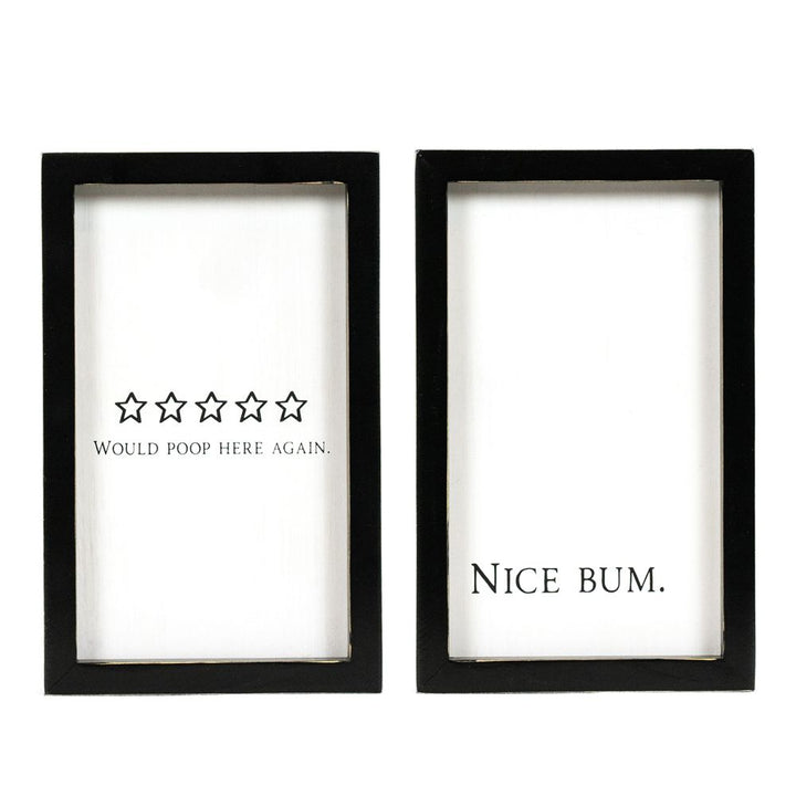 Nice Bum/Five Stars Reversible Wood Framed Washroom Sign