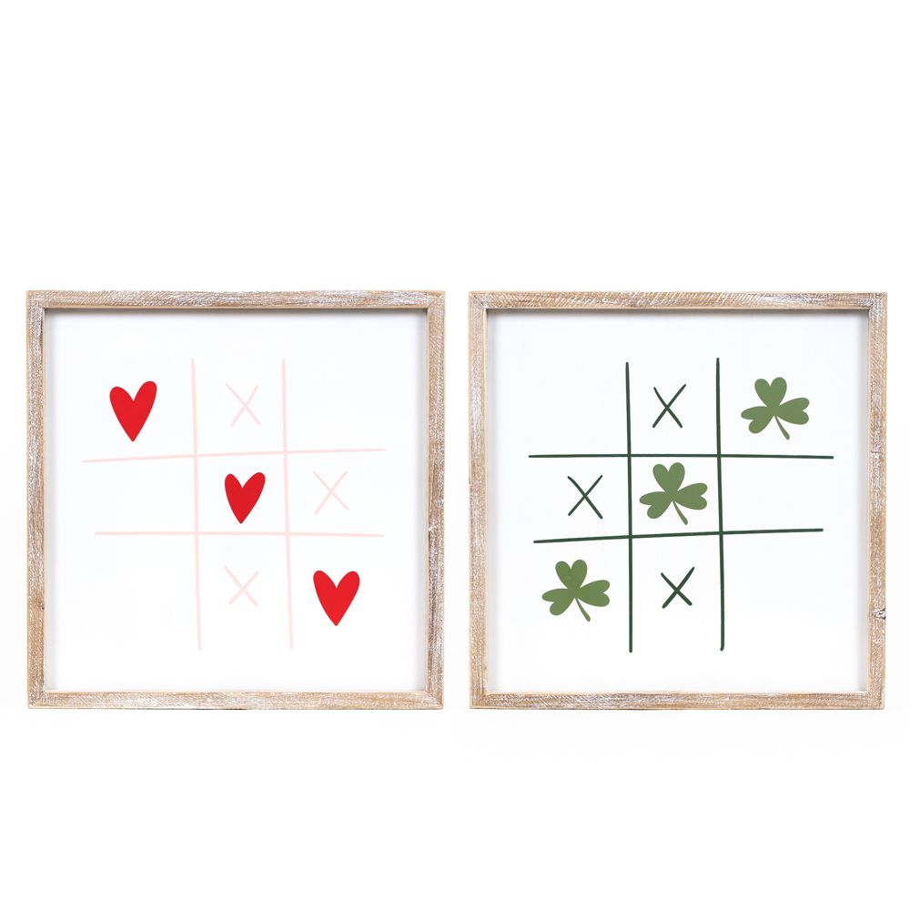 Heart/Clover Tic Tac Toe Reversible Wood Framed Sign