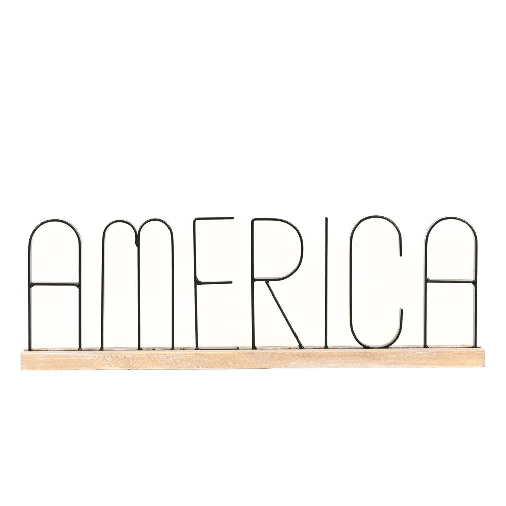 America Black Metal Table Sitter with Wood Base