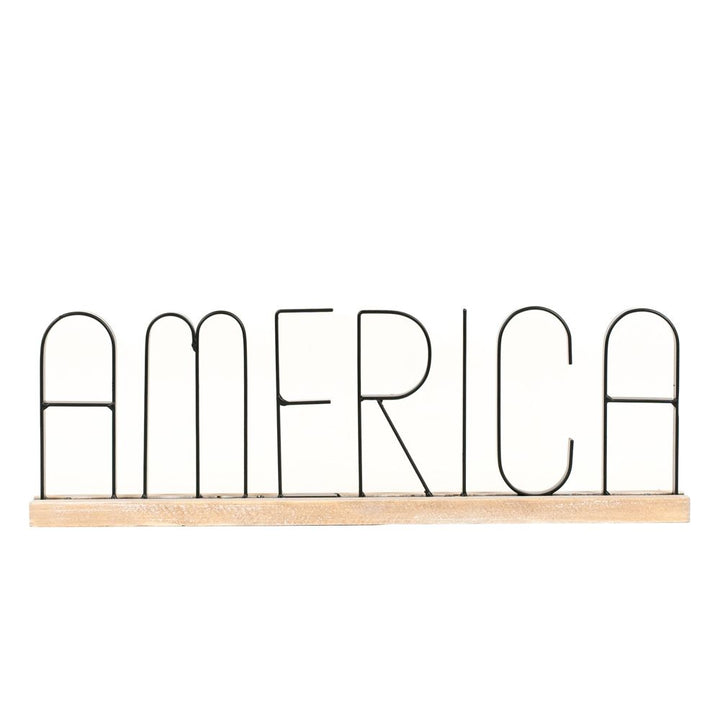 America Black Metal Table Sitter with Wood Base