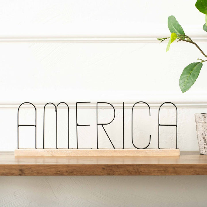 America Black Metal Table Sitter with Wood Base