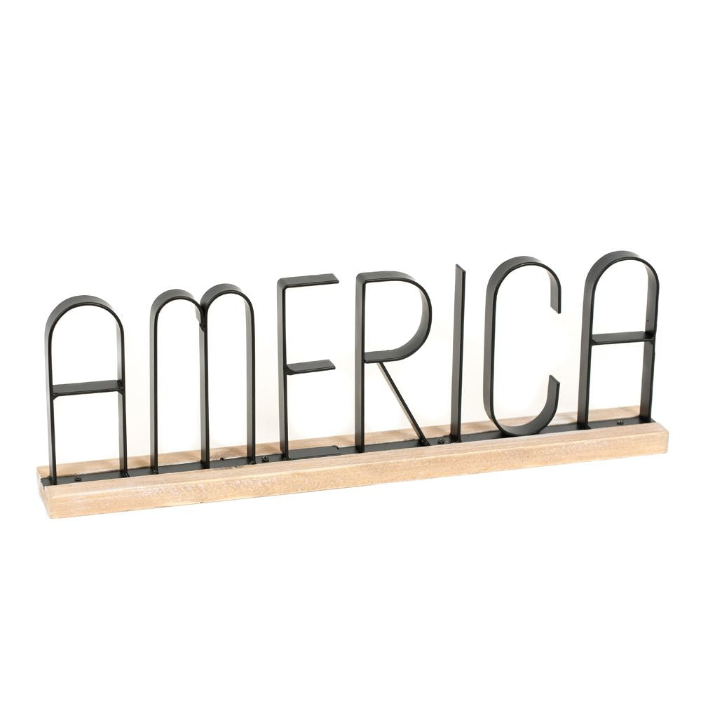 America Black Metal Table Sitter with Wood Base