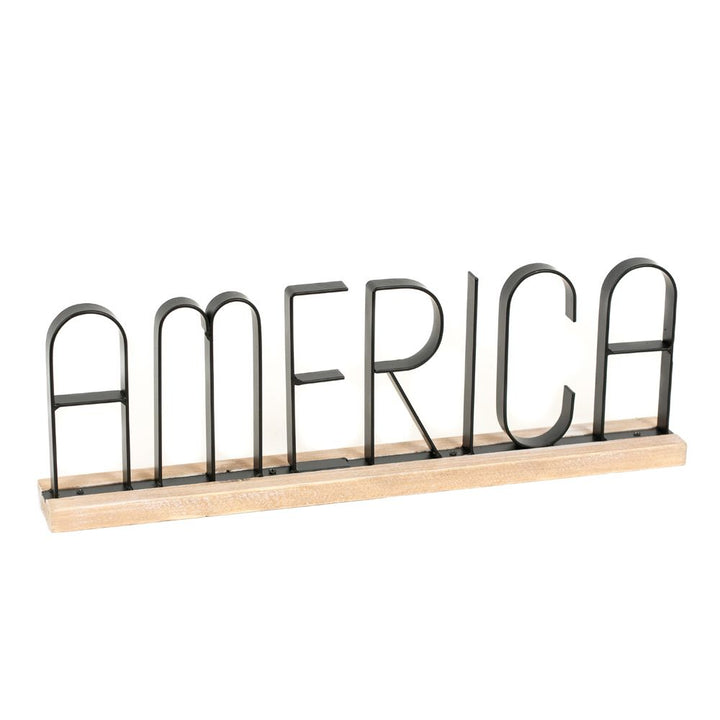 America Black Metal Table Sitter with Wood Base