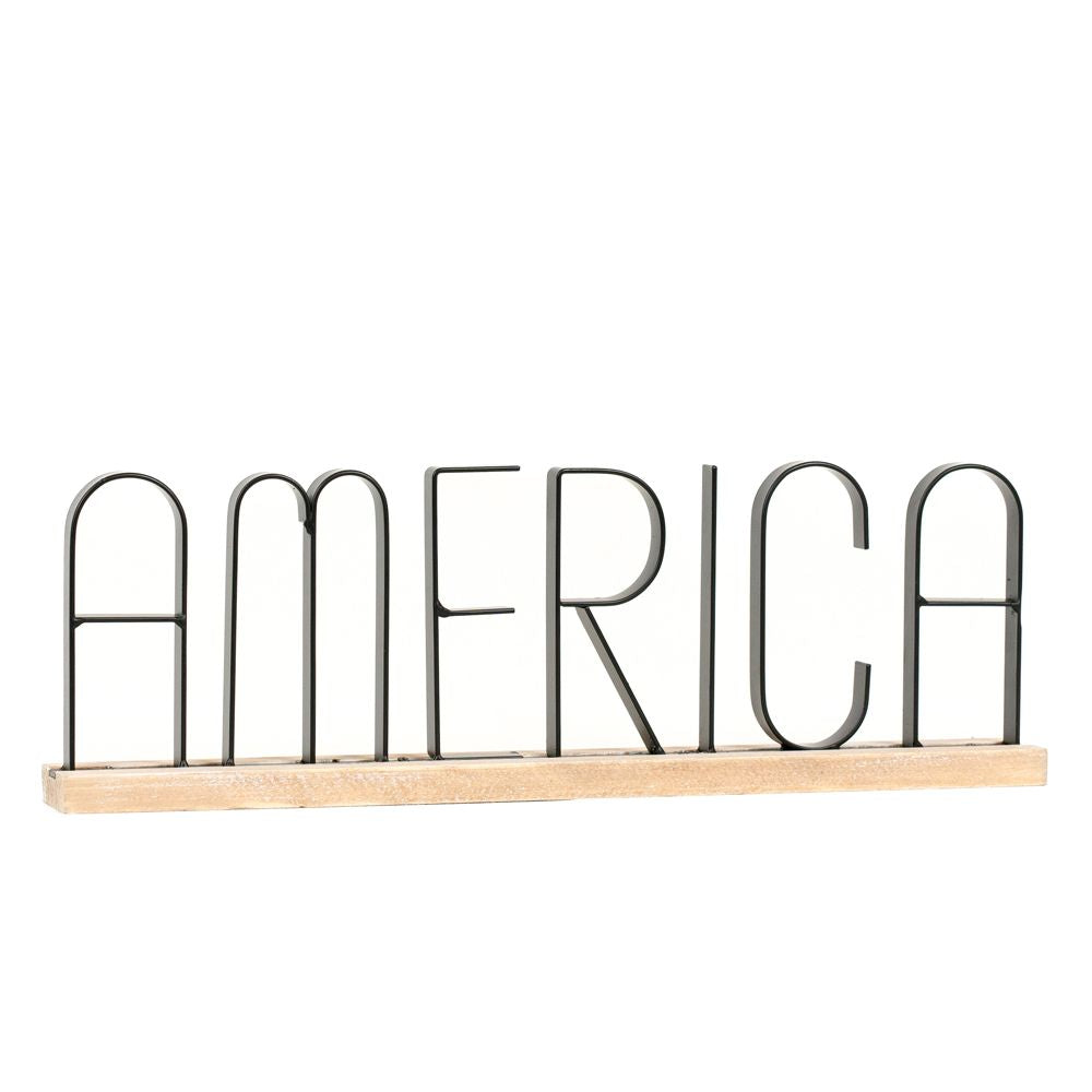 America Black Metal Table Sitter with Wood Base