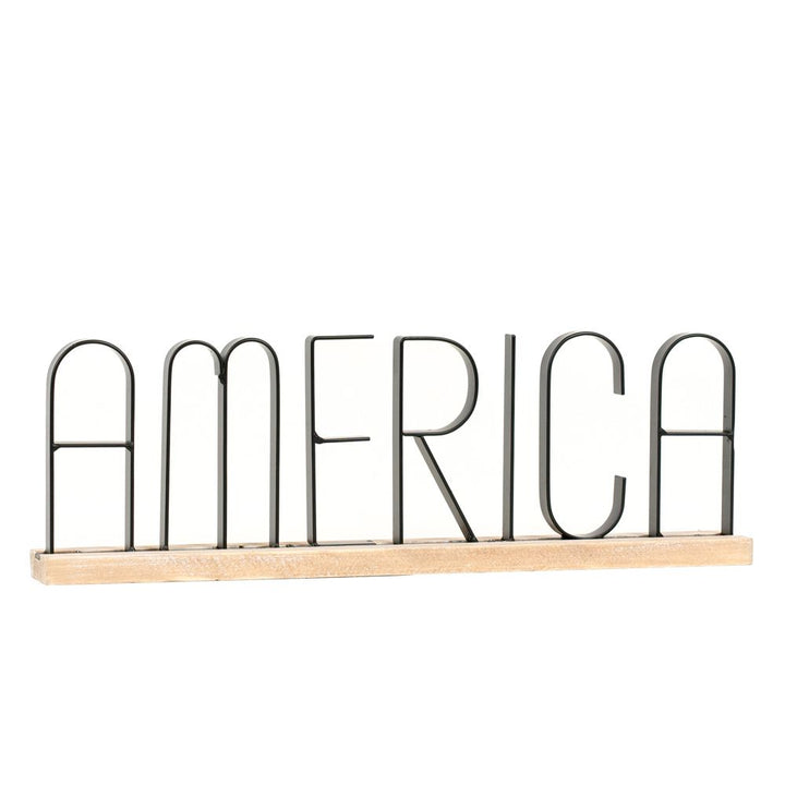 America Black Metal Table Sitter with Wood Base