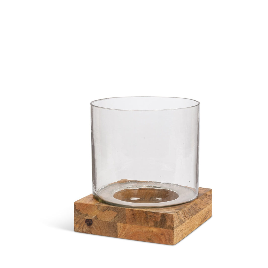 Mango Wood & Glass Candleholder - 2 Sizes