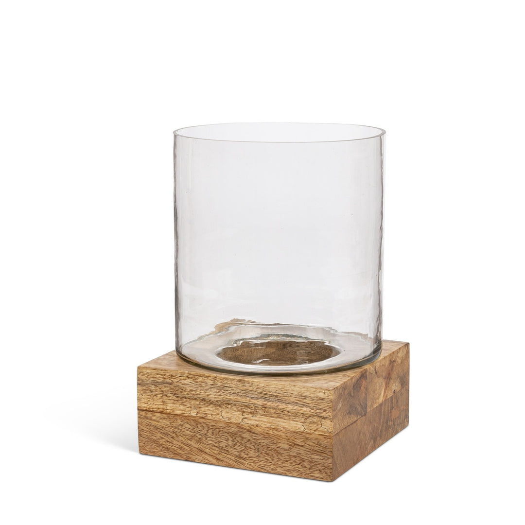 Mango Wood & Glass Candleholder - 2 Sizes