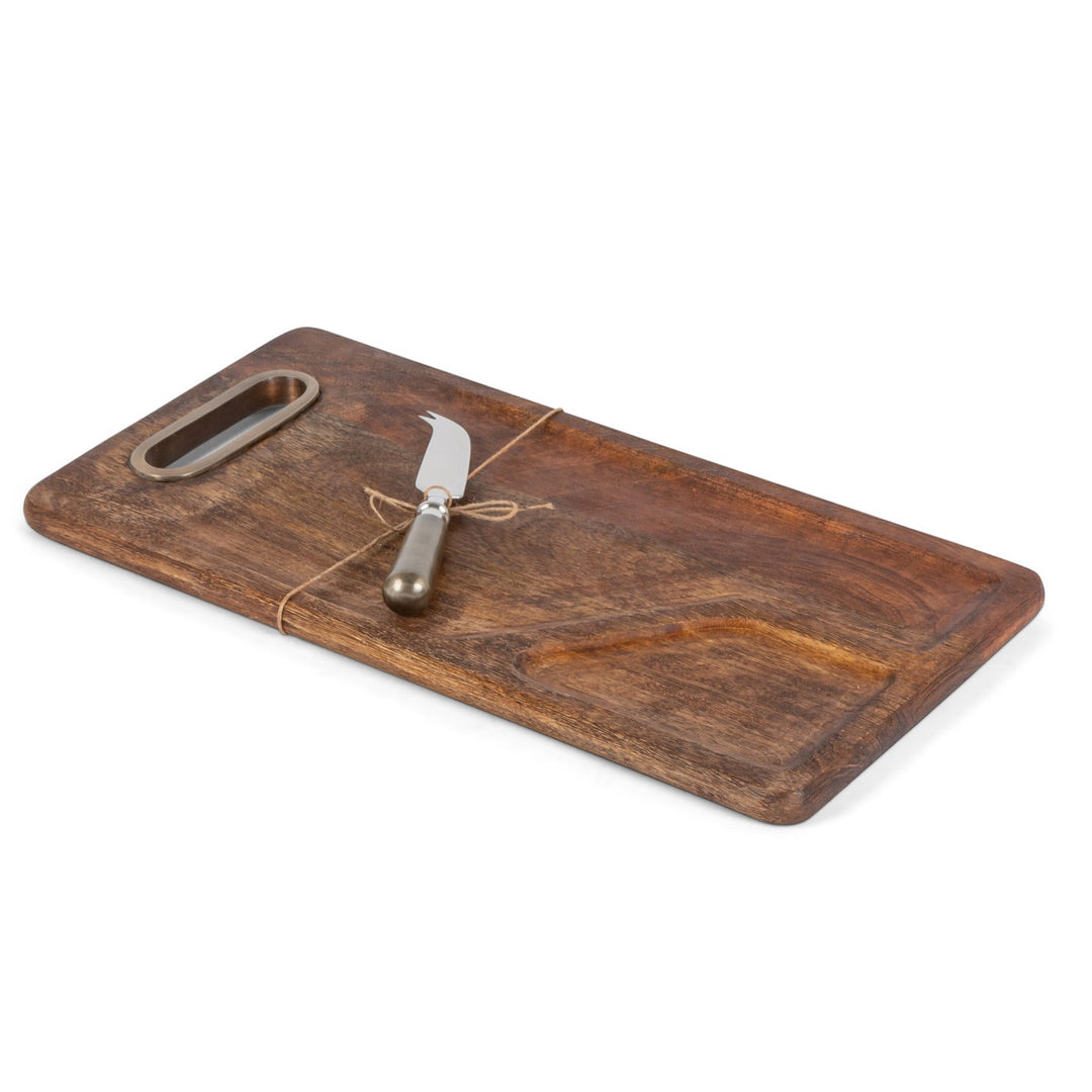 Stained Mango Wood Serving Tray with Cheese Knife