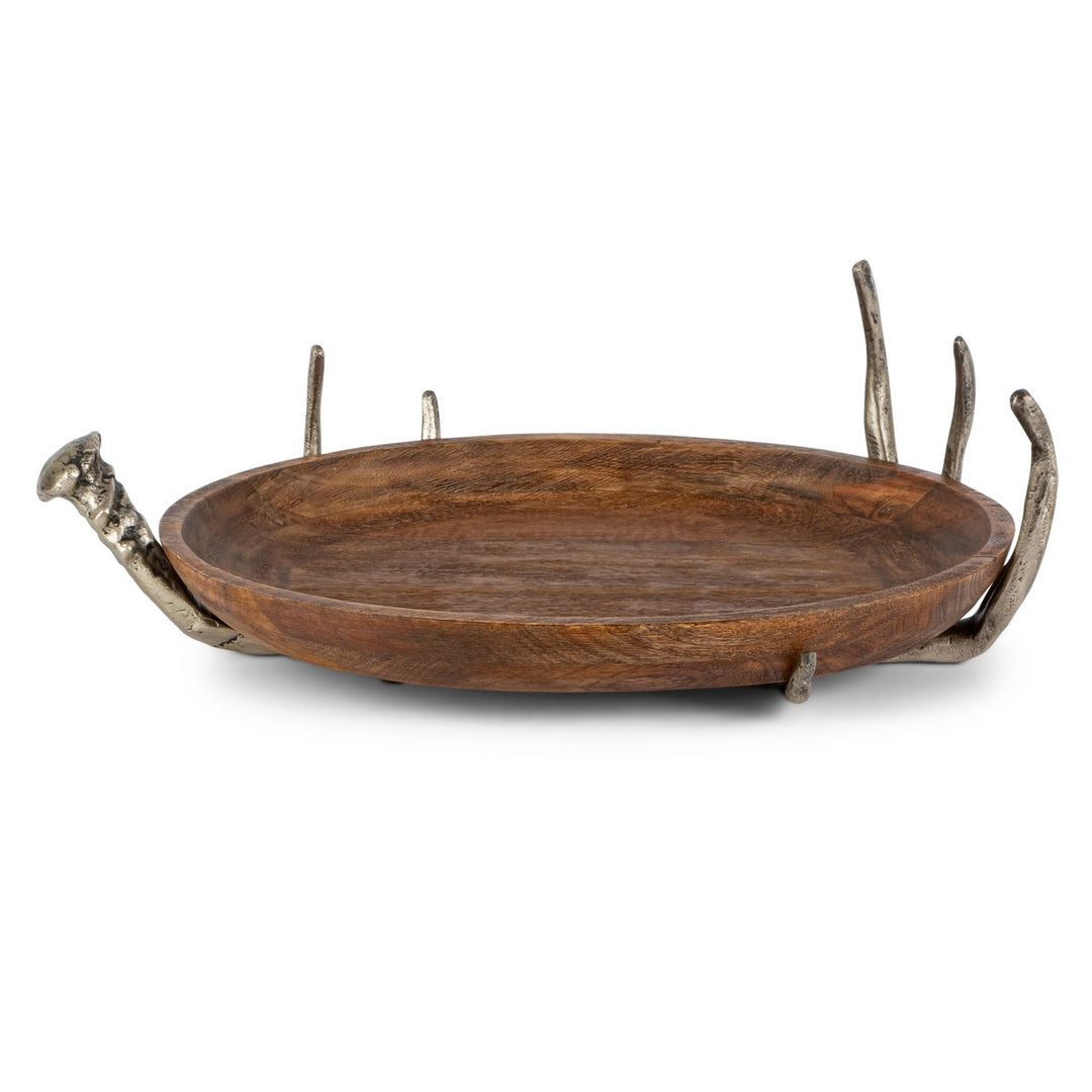 Large Oval Mango Wood Tray and Antler Stand