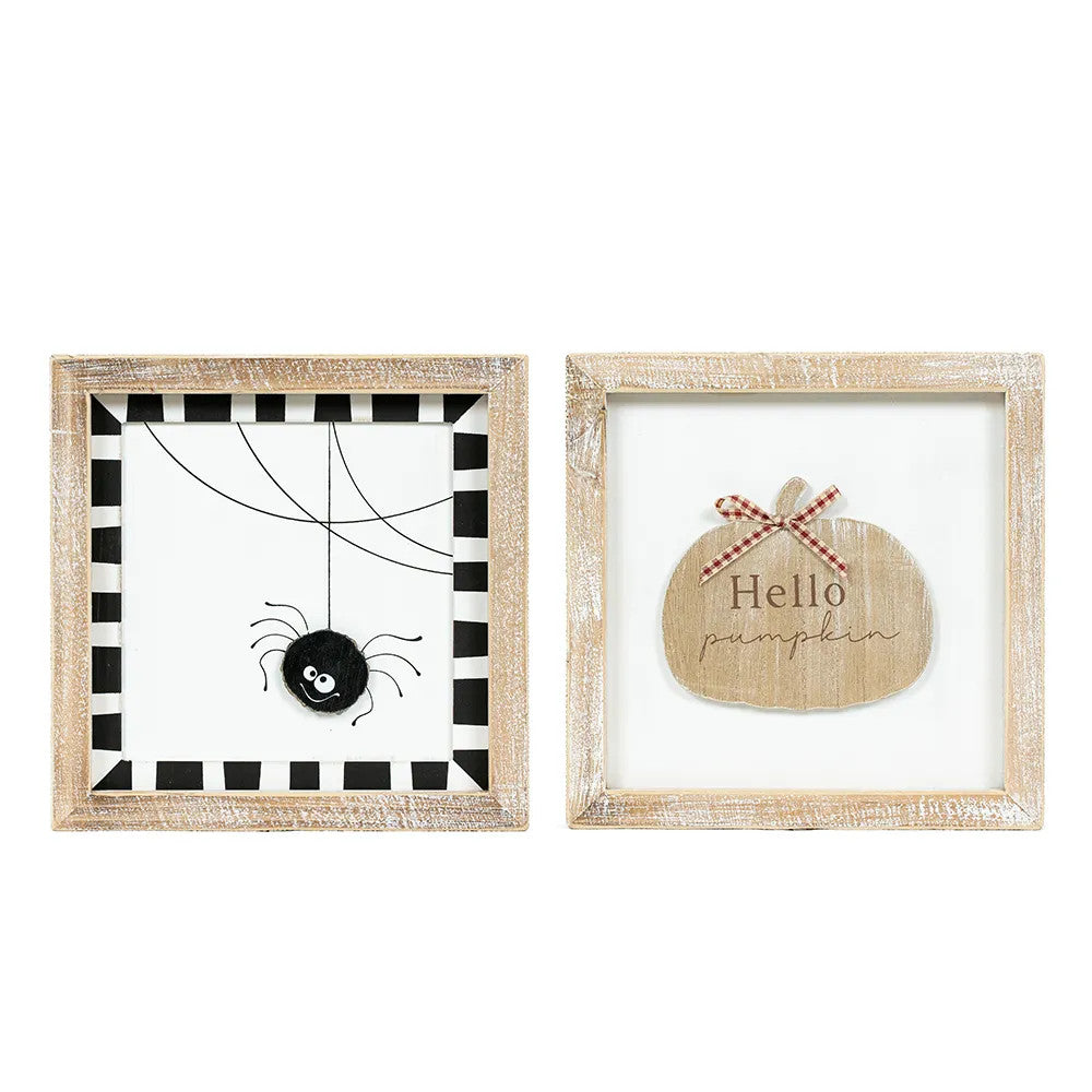 Spider / Hello Pumpking Reversible Wood Sign