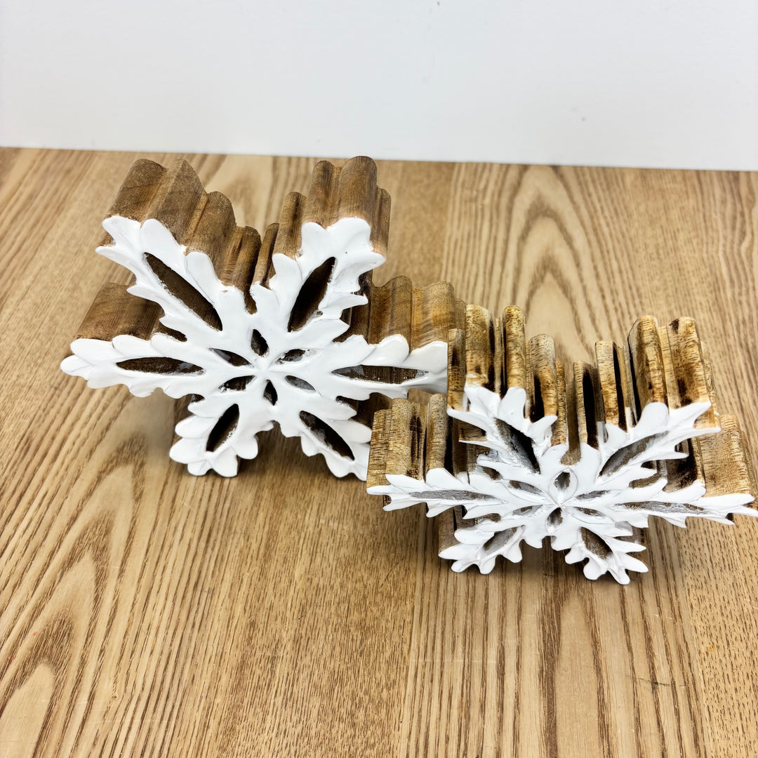 White Carved Wood Snowflake - 2 Sizes