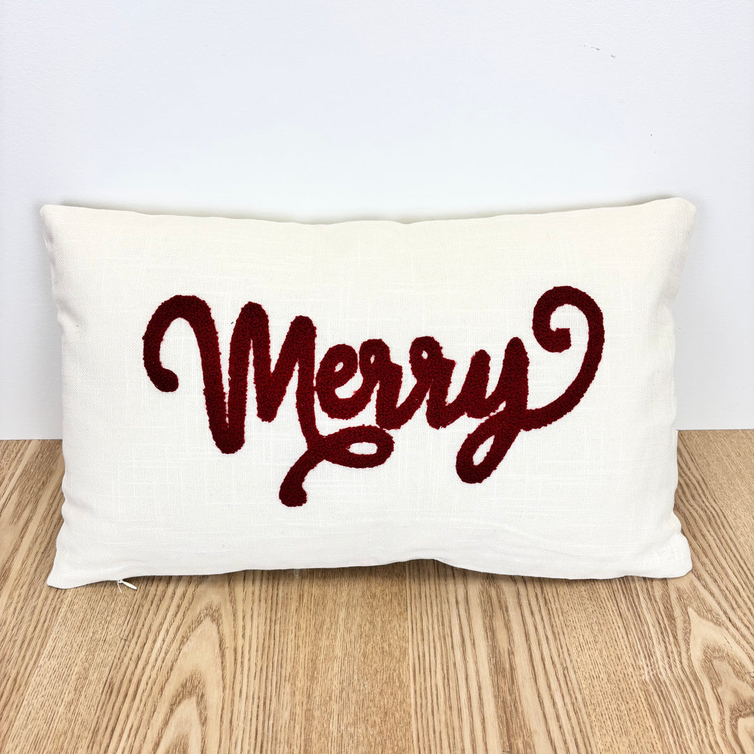 "Merry" Embroidered Lumbar Pillow